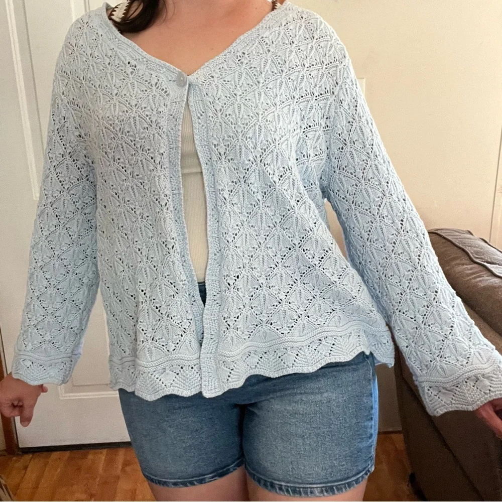 Women's Light Blue Knit Sweater 100% Cotton - Picture 1 of 5